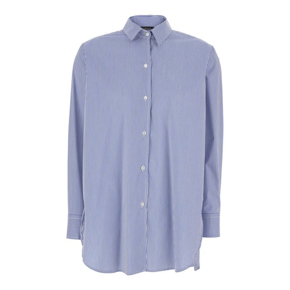 Plain Women Shirt With Striped Motif And Classic Collar In Blue Fabric For Women